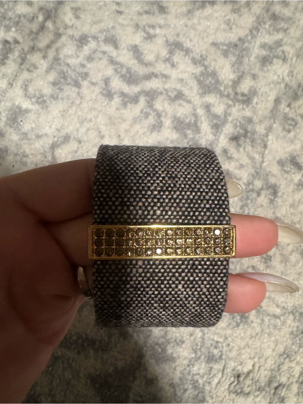 Swarovski Gray Fabric Cuff with Gold Crystal Bar